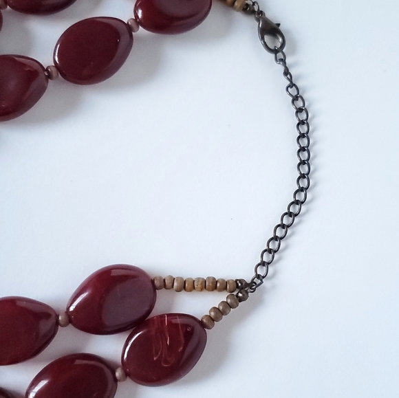 Red Bib Necklace, Vintage Chunky Double Strand Statement Jewelry, - Picture 7 of 8